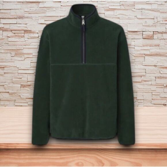 UNIQLO Fleece Pullover Half-Zip Long-Sleeve Dark Green Size Men's Large EUC - Picture 1 of 5